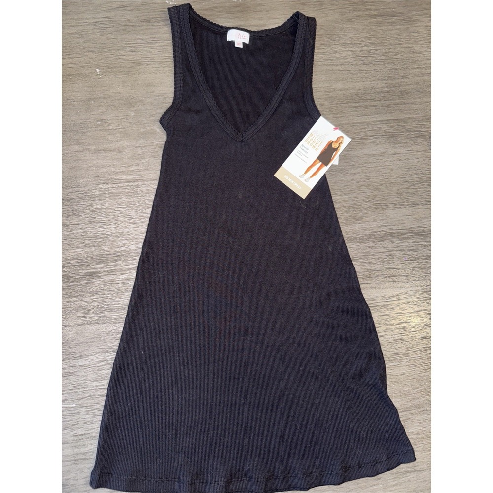 Mills Millie Bobby Brown Black V-Neck  Black Rib Mini Dress XXS